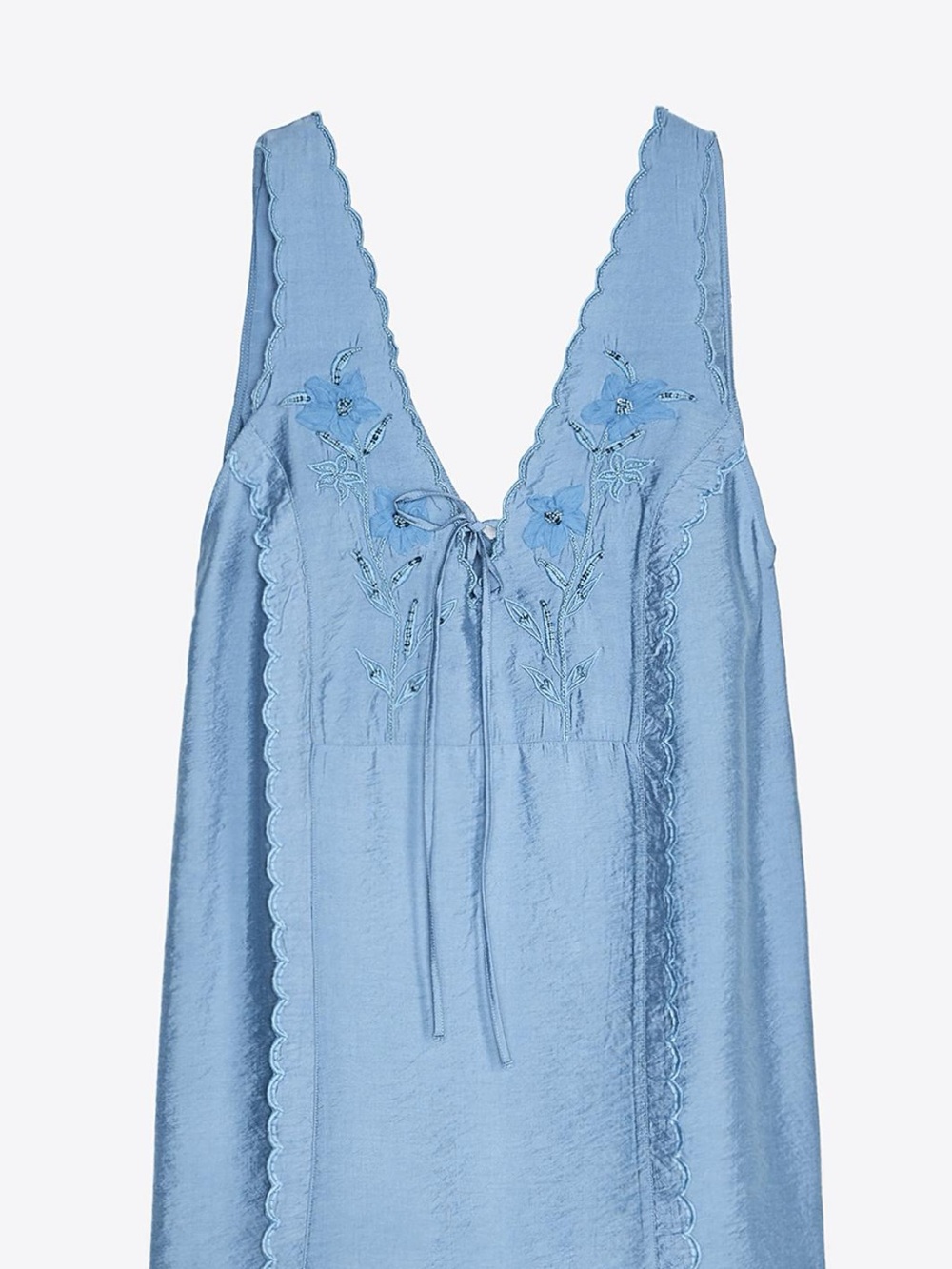 Zara Cornflower Blue Embroidered Mini Dress